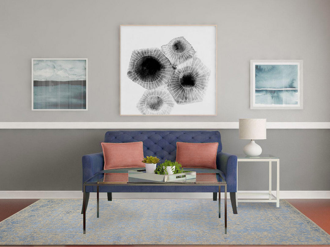 5'10" x 9'0" New Hand Loomed Blue Wool & Silk Rectangle Oriental Rug - MOA10259762