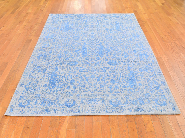 5'10" x 9'0" New Hand Loomed Blue Wool & Silk Rectangle Oriental Rug - MOA10259762