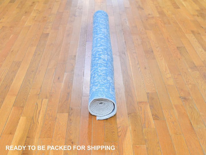 5'10" x 9'0" New Hand Loomed Blue Wool & Silk Rectangle Oriental Rug - MOA10259762