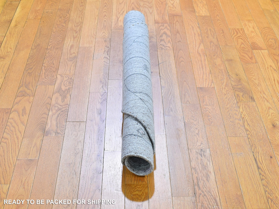 4'1" x 4'1" New Hand Loomed Grey Wool & Silk Round Oriental Rug - MOA10259966