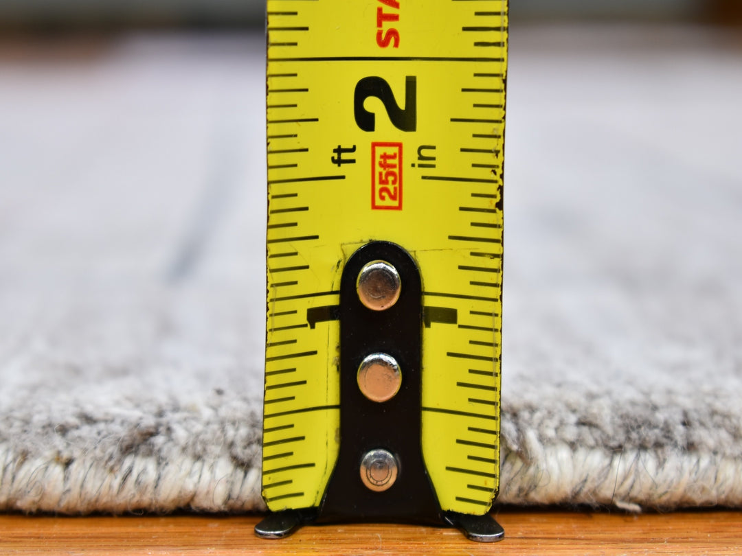 4'1" x 4'1" New Hand Loomed Grey Wool & Silk Round Oriental Rug - MOA10259966