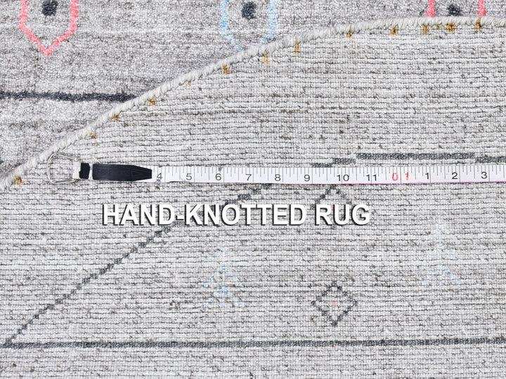 4'1" x 4'1" New Hand Loomed Grey Wool & Silk Round Oriental Rug - MOA10259966