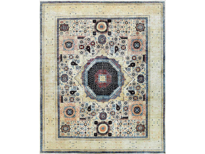 11'9" x 14'3" New Hand Knotted Ivory Worn Wool Rectangle Oriental Rug - MOA10260282