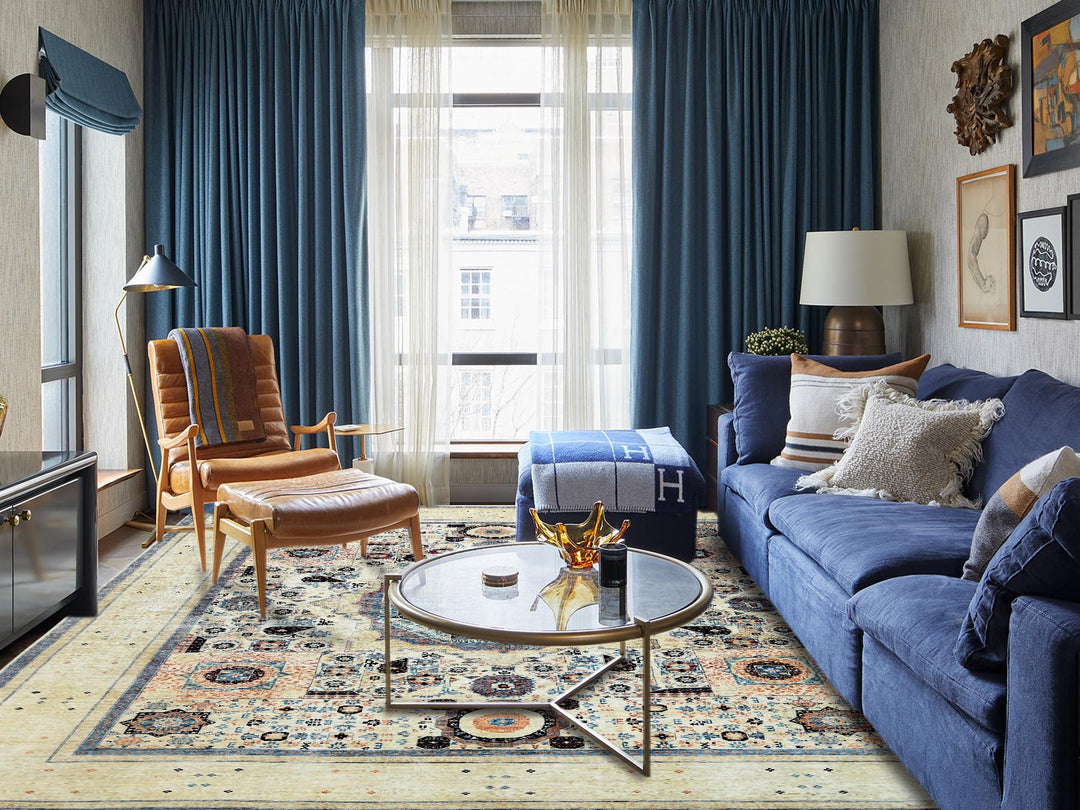 11'9" x 14'3" New Hand Knotted Ivory Worn Wool Rectangle Oriental Rug - MOA10260282