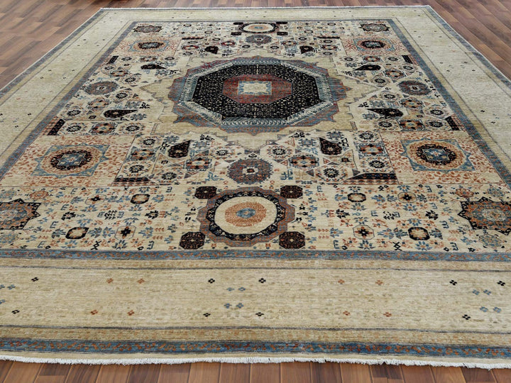 11'9" x 14'3" New Hand Knotted Ivory Worn Wool Rectangle Oriental Rug - MOA10260282