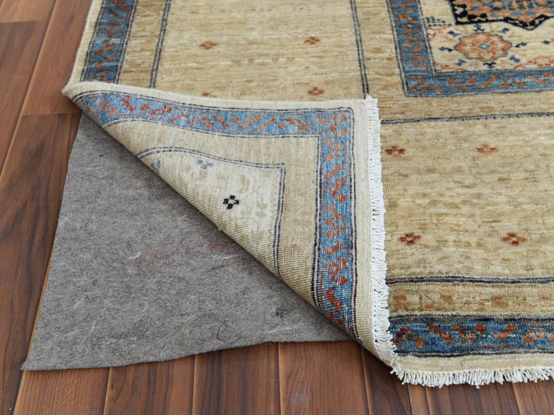 11'9" x 14'3" New Hand Knotted Ivory Worn Wool Rectangle Oriental Rug - MOA10260282