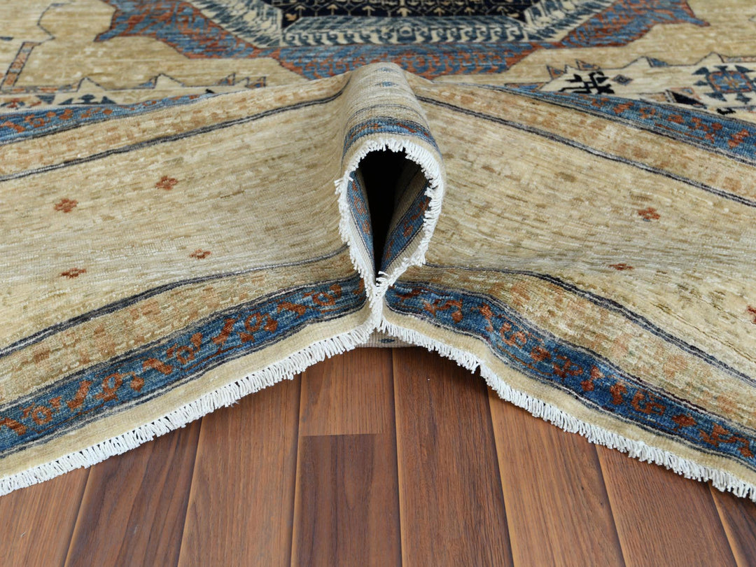 11'9" x 14'3" New Hand Knotted Ivory Worn Wool Rectangle Oriental Rug - MOA10260282