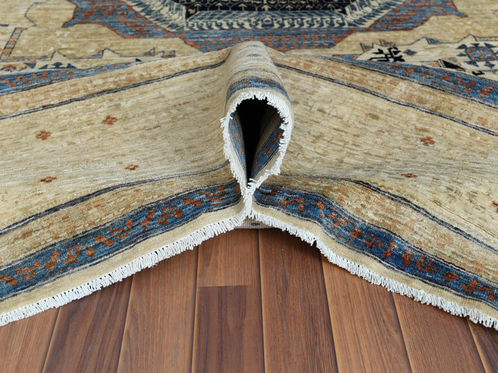 11'9" x 14'3" New Hand Knotted Ivory Worn Wool Rectangle Oriental Rug - MOA10260282