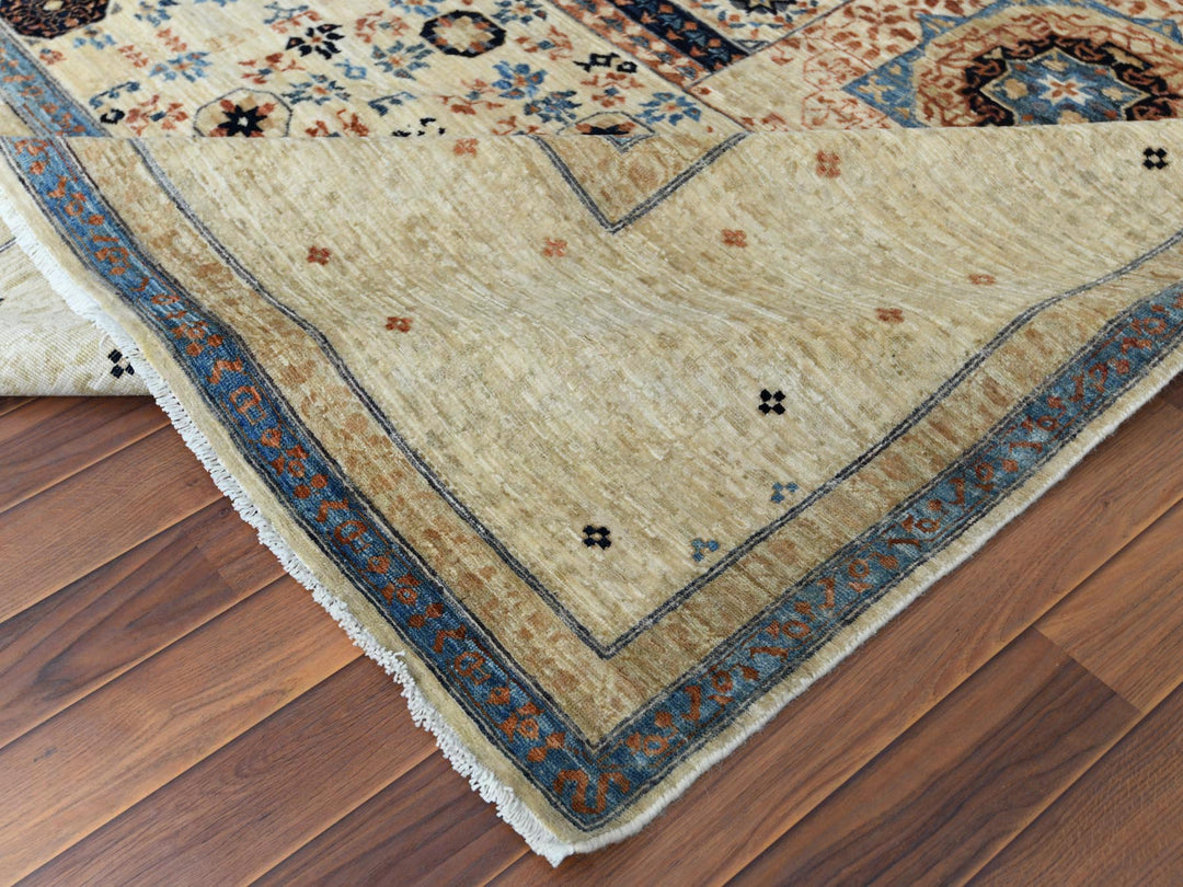 11'9" x 14'3" New Hand Knotted Ivory Worn Wool Rectangle Oriental Rug - MOA10260282