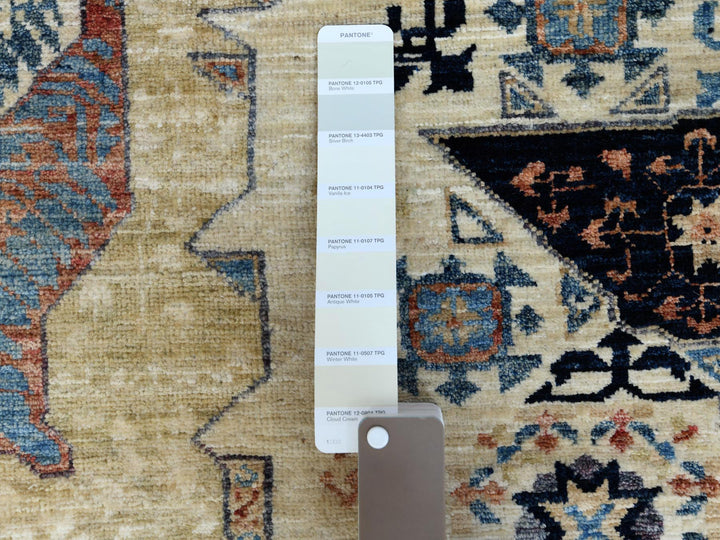 11'9" x 14'3" New Hand Knotted Ivory Worn Wool Rectangle Oriental Rug - MOA10260282