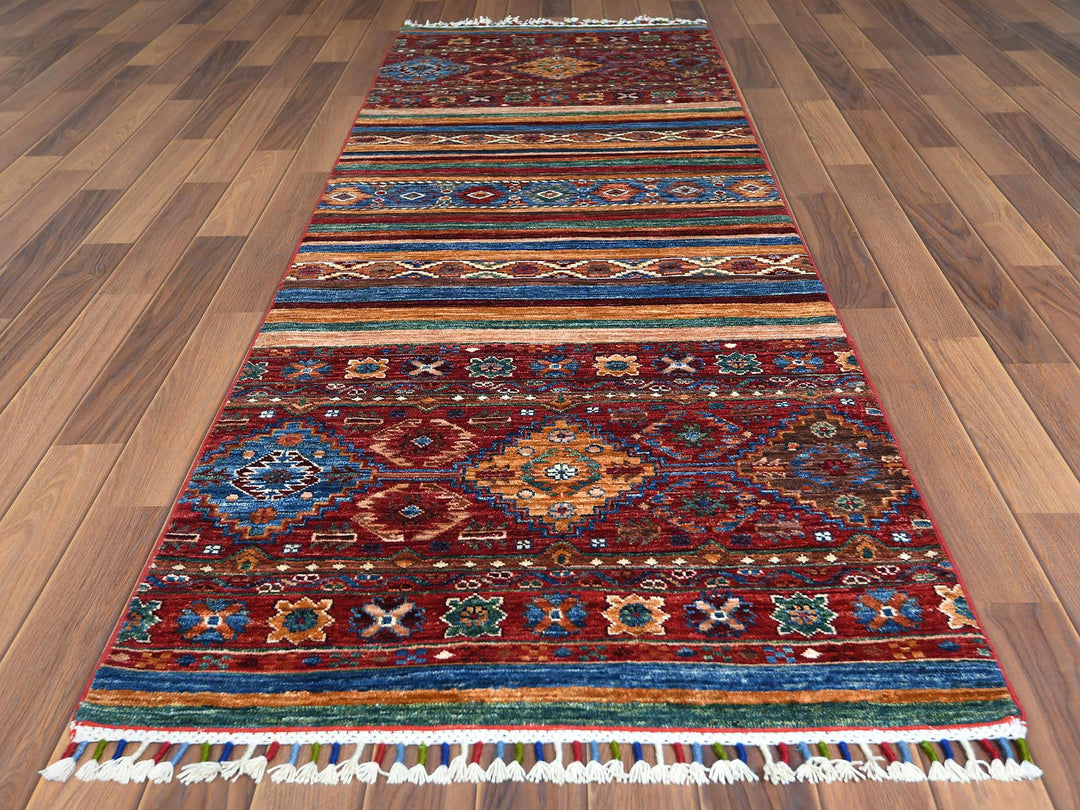 2'8" x 8'1" New Hand Knotted Red Wool Runner Oriental Rug - MOA10260847