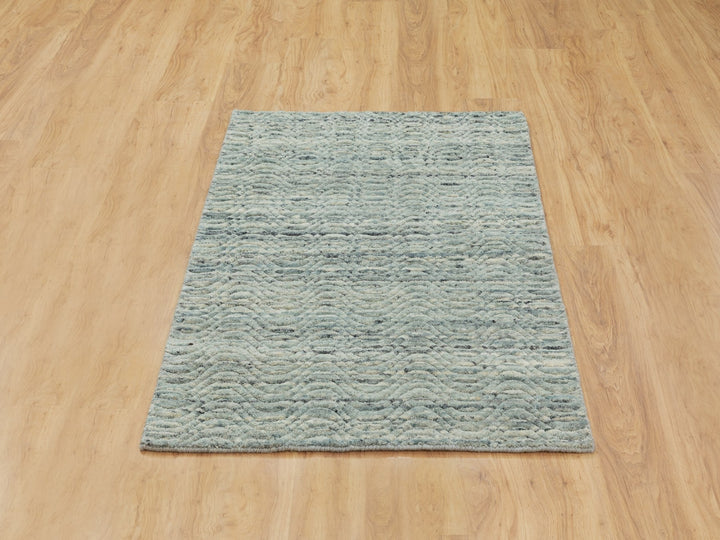 2'10" x 5'0" New Hand Loomed Green Wool Rectangle Oriental Rug - MOA10262050