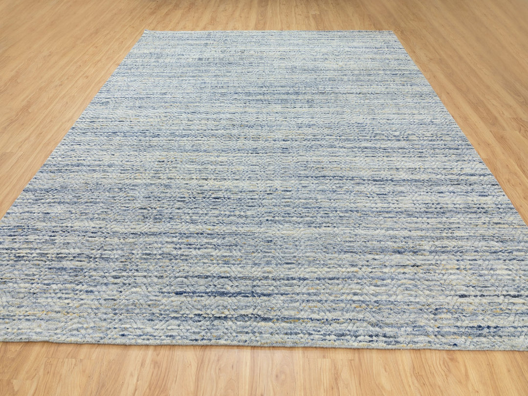 9'0" x 11'9" New Hand Loomed Blue Wool Rectangle Oriental Rug - MOA10262051