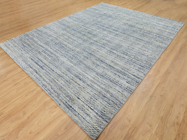 9'0" x 11'9" New Hand Loomed Blue Wool Rectangle Oriental Rug - MOA10262051