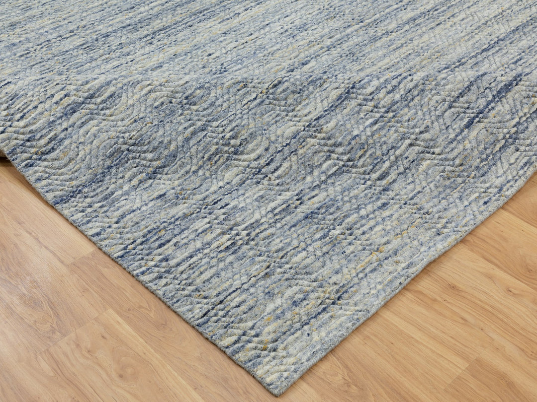 9'0" x 11'9" New Hand Loomed Blue Wool Rectangle Oriental Rug - MOA10262051