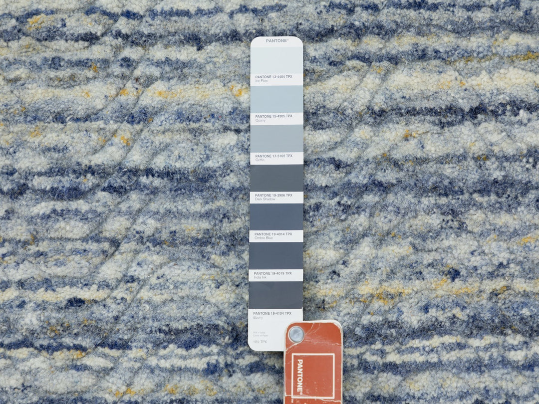 9'0" x 11'9" New Hand Loomed Blue Wool Rectangle Oriental Rug - MOA10262051