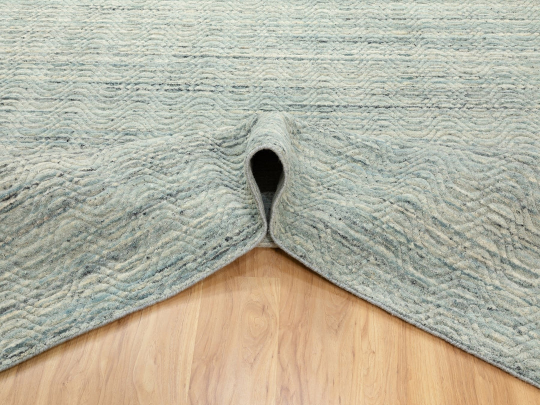 11'10" x 11'9" New Hand Loomed Green Wool Square Oriental Rug - MOA10262052