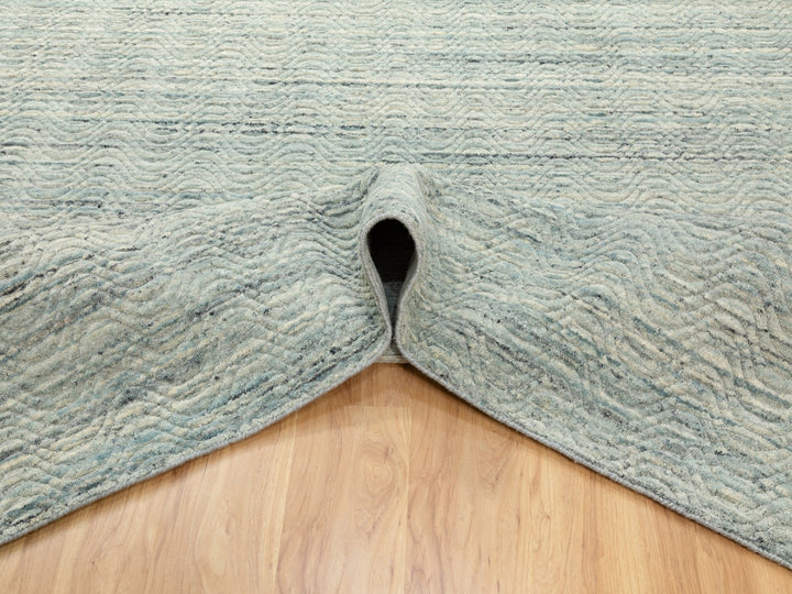 11'10" x 11'9" New Hand Loomed Green Wool Square Oriental Rug - MOA10262052