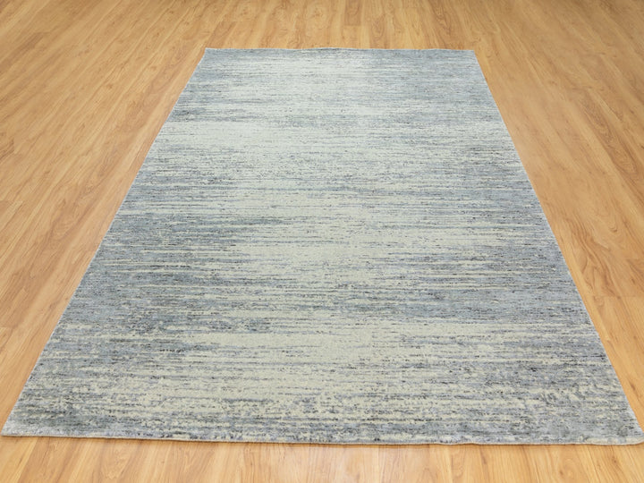 6'1" x 9'0" New Hand Loomed Grey Wool Rectangle Oriental Rug - MOA10262056