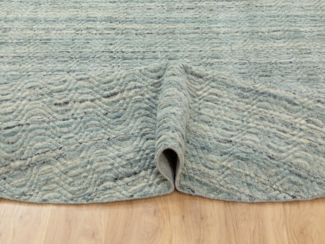 9'10" x 10'0" New Hand Loomed Green Wool Round Oriental Rug - MOA10262062