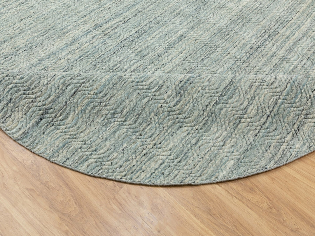 9'10" x 10'0" New Hand Loomed Green Wool Round Oriental Rug - MOA10262062