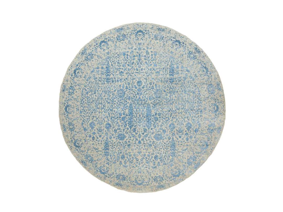 9'10" x 9'10" New Hand Loomed Blue Wool & Silk Round Oriental Rug - MOA10262066