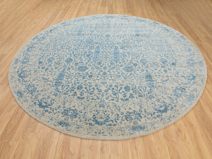 9'10" x 9'10" New Hand Loomed Blue Wool & Silk Round Oriental Rug - MOA10262066