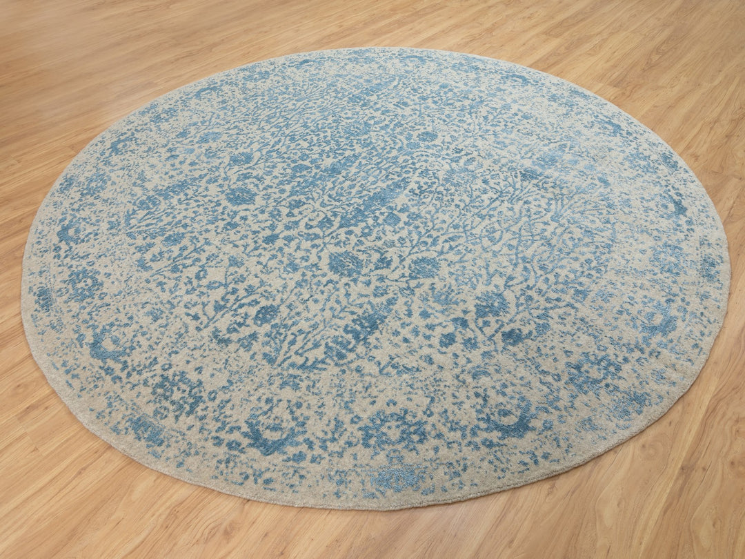9'10" x 9'10" New Hand Loomed Blue Wool & Silk Round Oriental Rug - MOA10262066