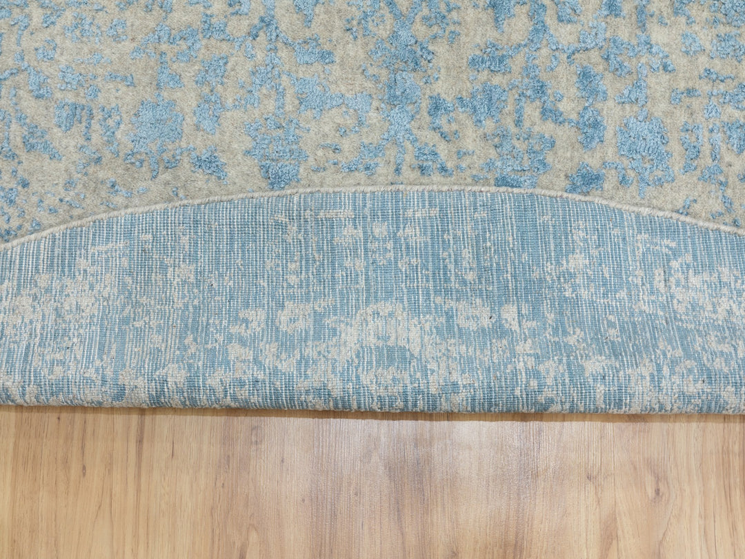 9'10" x 9'10" New Hand Loomed Blue Wool & Silk Round Oriental Rug - MOA10262066