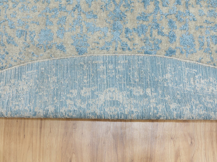 9'10" x 9'10" New Hand Loomed Blue Wool & Silk Round Oriental Rug - MOA10262066