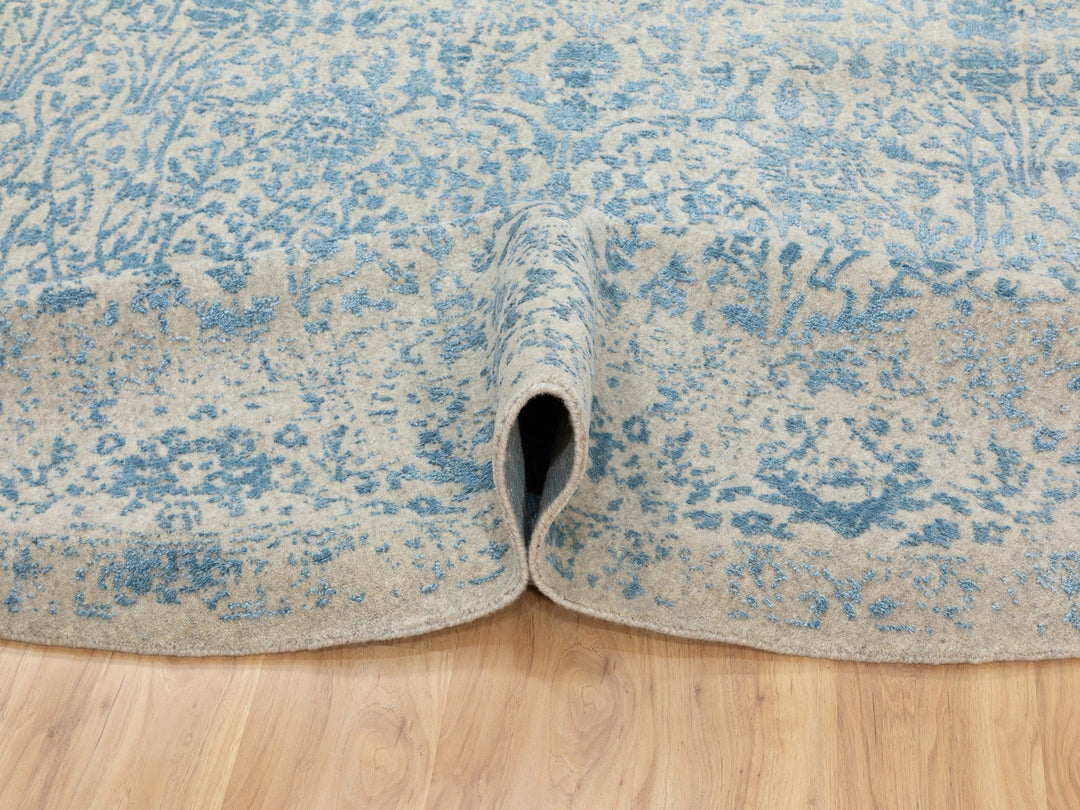 9'10" x 9'10" New Hand Loomed Blue Wool & Silk Round Oriental Rug - MOA10262066