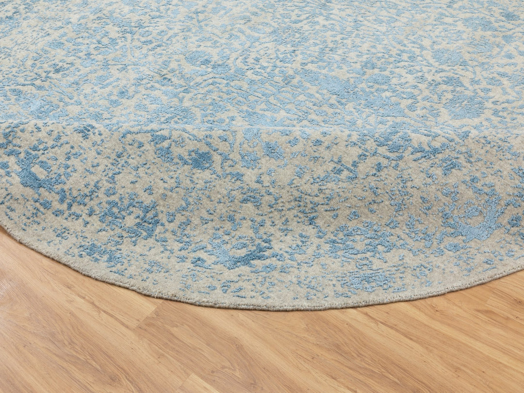 9'10" x 9'10" New Hand Loomed Blue Wool & Silk Round Oriental Rug - MOA10262066