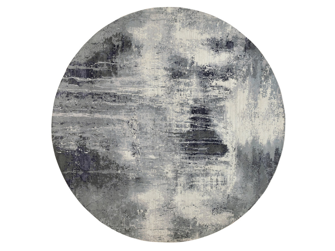 11'10" x 12'0" New Hand Knotted Ivory Wool & Silk Round Oriental Rug - MOA10262100