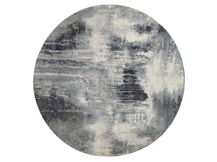 11'10" x 12'0" New Hand Knotted Ivory Wool & Silk Round Oriental Rug - MOA10262100