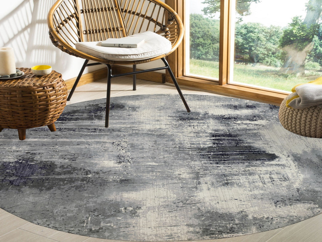 11'10" x 12'0" New Hand Knotted Ivory Wool & Silk Round Oriental Rug - MOA10262100