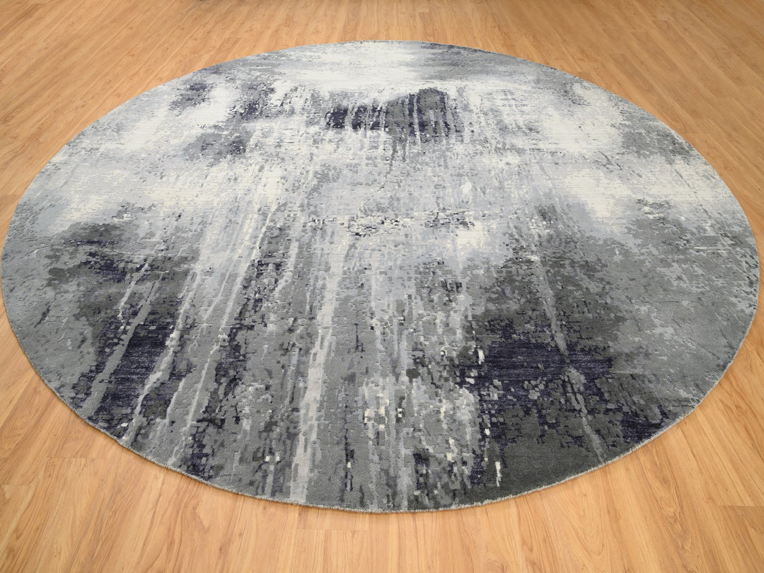 11'10" x 12'0" New Hand Knotted Ivory Wool & Silk Round Oriental Rug - MOA10262100