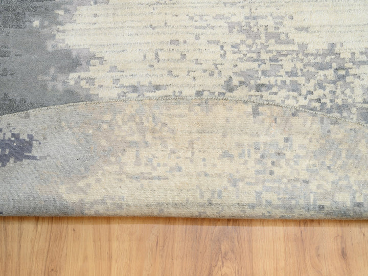 11'10" x 12'0" New Hand Knotted Ivory Wool & Silk Round Oriental Rug - MOA10262100