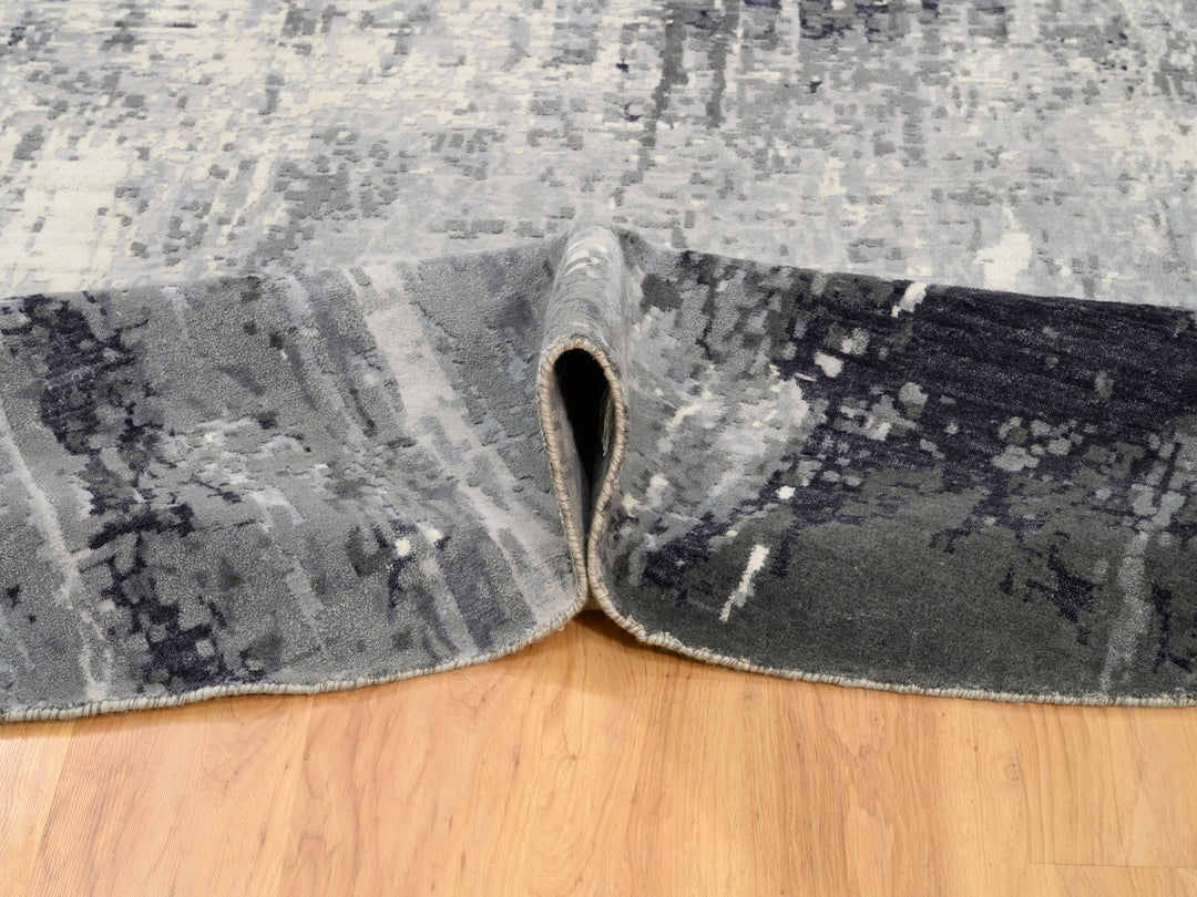 11'10" x 12'0" New Hand Knotted Ivory Wool & Silk Round Oriental Rug - MOA10262100