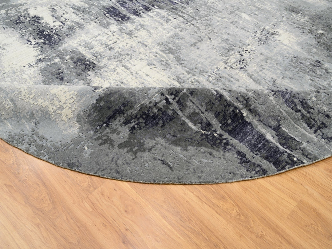 11'10" x 12'0" New Hand Knotted Ivory Wool & Silk Round Oriental Rug - MOA10262100