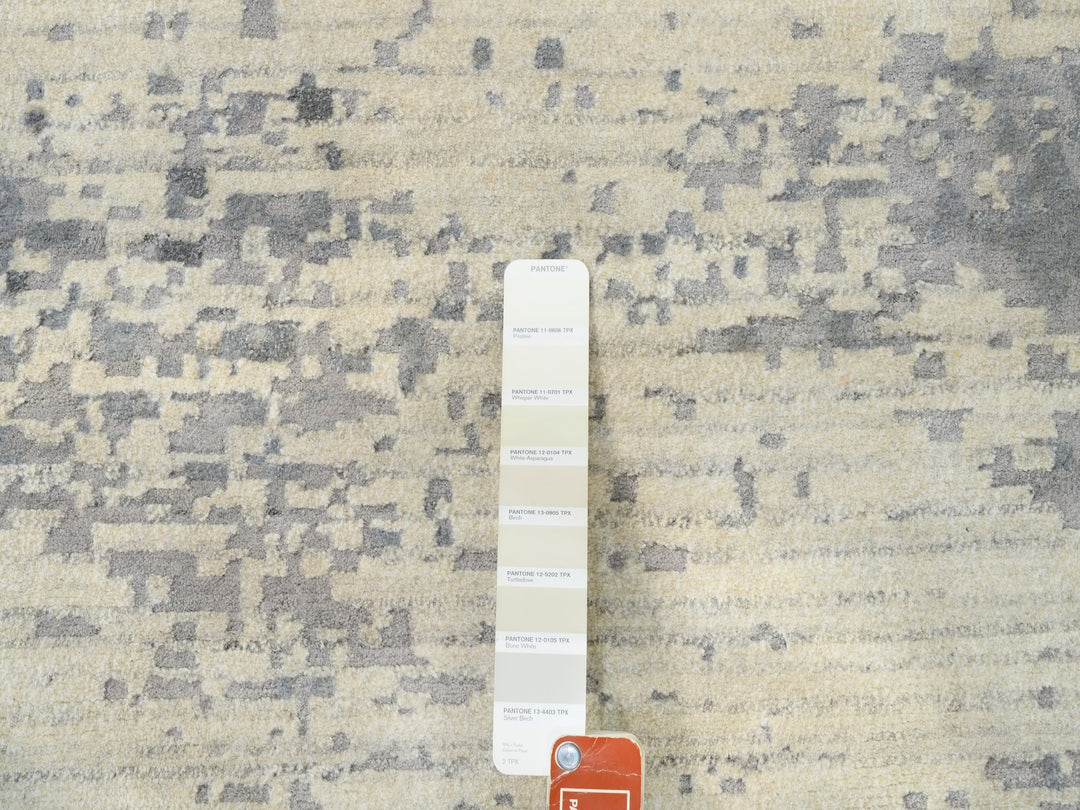 11'10" x 12'0" New Hand Knotted Ivory Wool & Silk Round Oriental Rug - MOA10262100