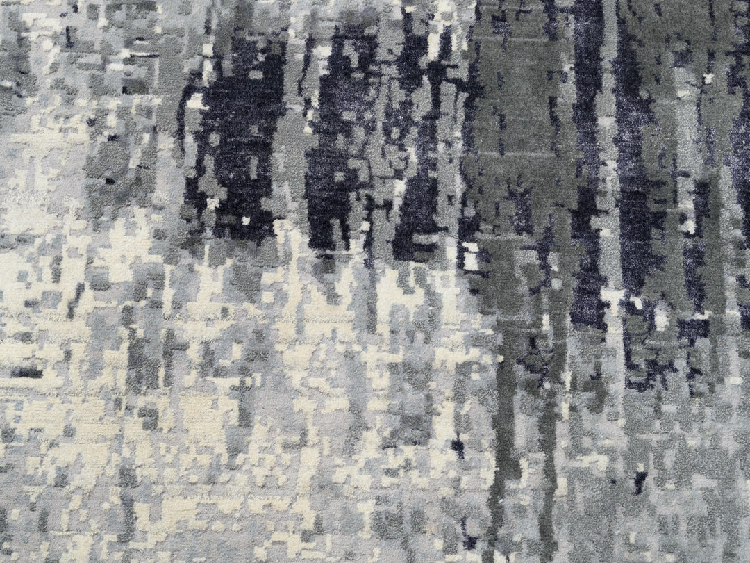 11'10" x 12'0" New Hand Knotted Ivory Wool & Silk Round Oriental Rug - MOA10262100