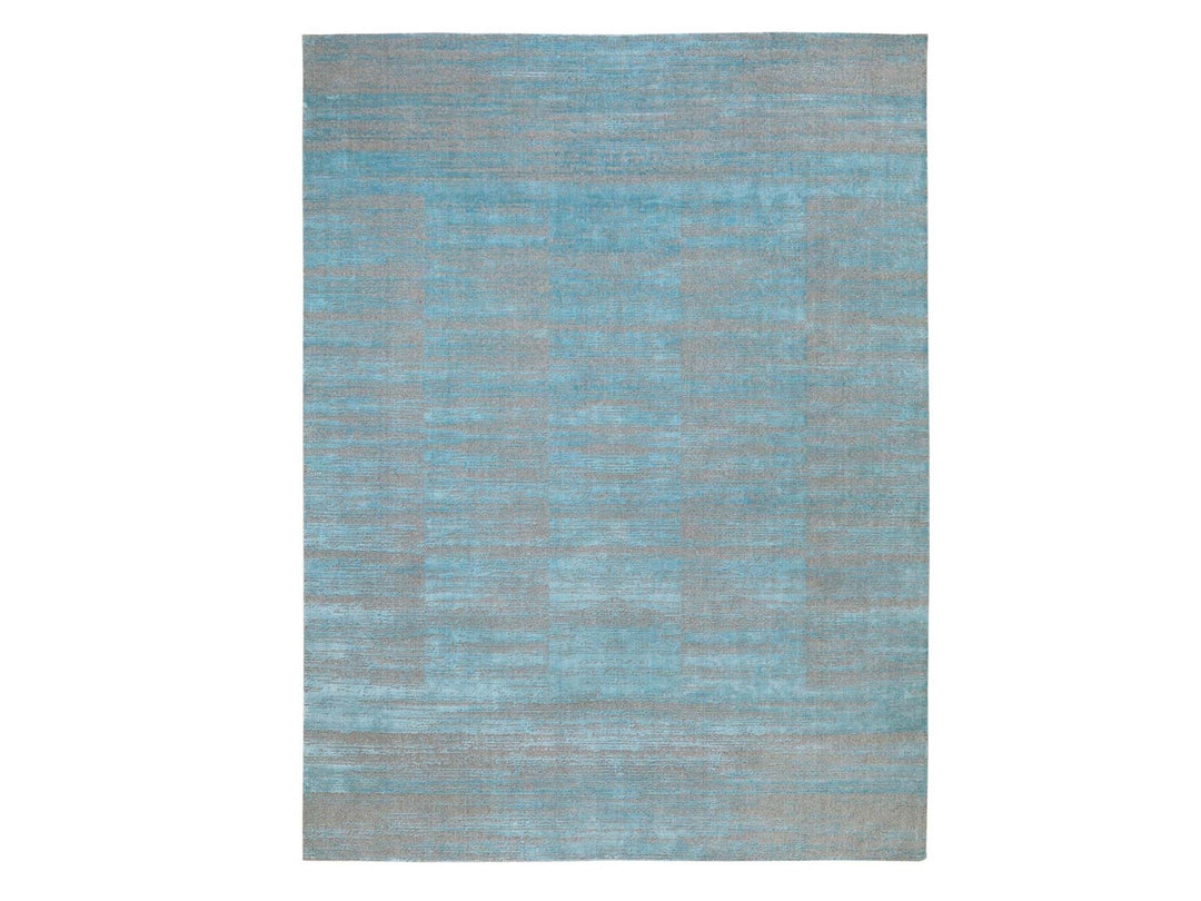 9'11" x 13'11" New Hand Loomed Blue Wool Rectangle Oriental Rug - MOA10262117