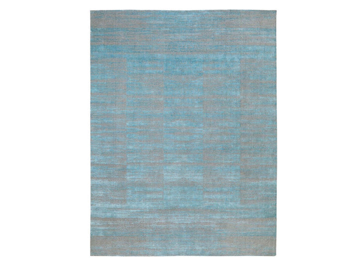 9'11" x 13'11" New Hand Loomed Blue Wool Rectangle Oriental Rug - MOA10262117