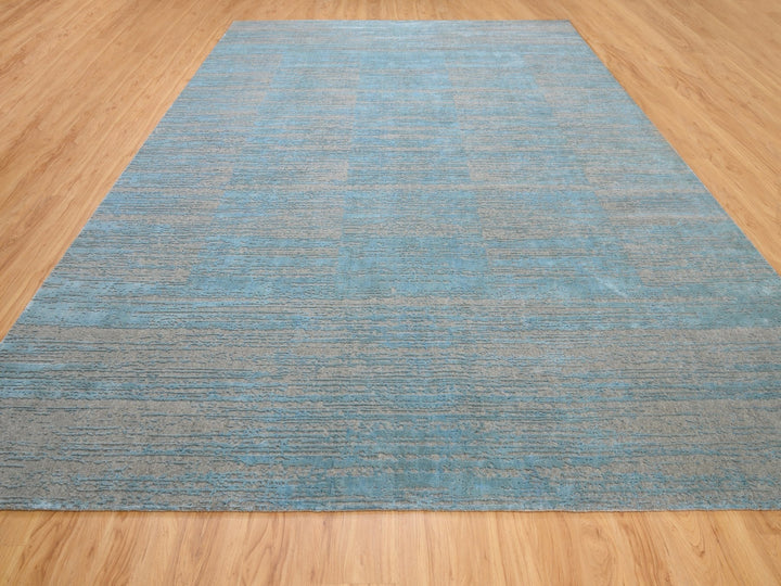 9'11" x 13'11" New Hand Loomed Blue Wool Rectangle Oriental Rug - MOA10262117