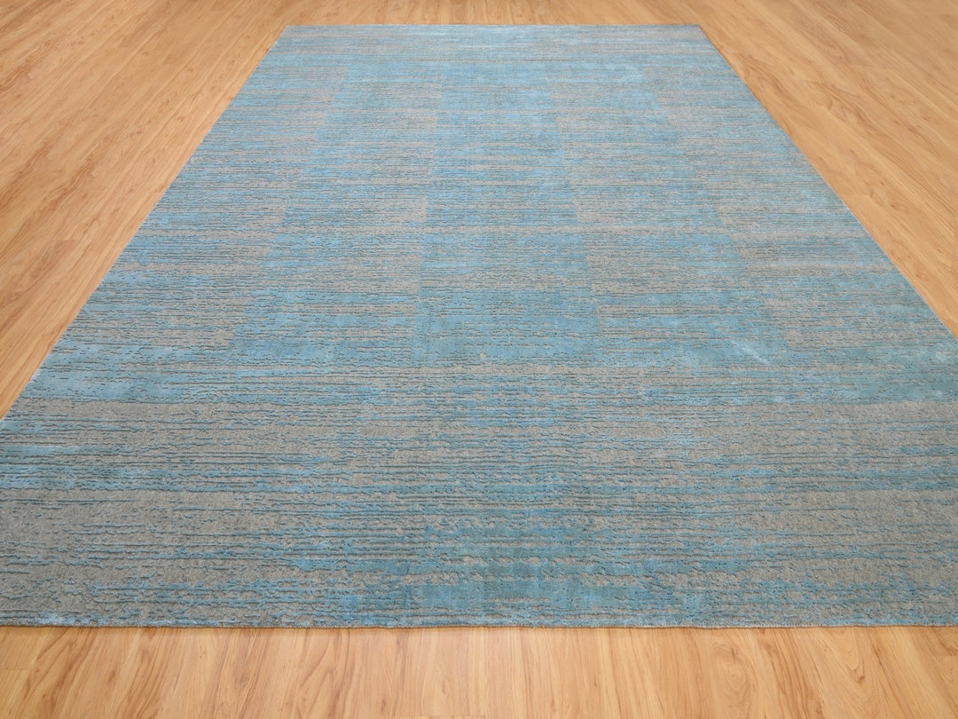 9'11" x 13'11" New Hand Loomed Blue Wool Rectangle Oriental Rug - MOA10262117