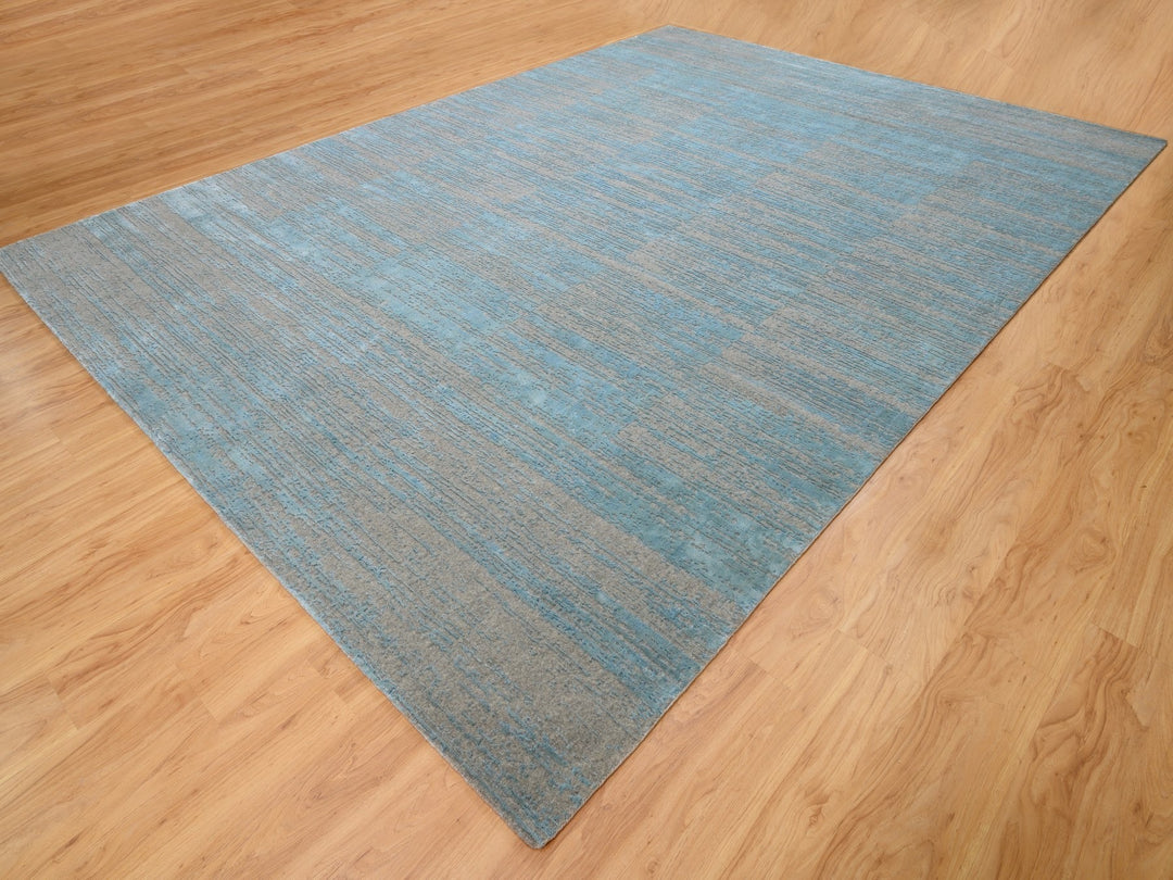 9'11" x 13'11" New Hand Loomed Blue Wool Rectangle Oriental Rug - MOA10262117