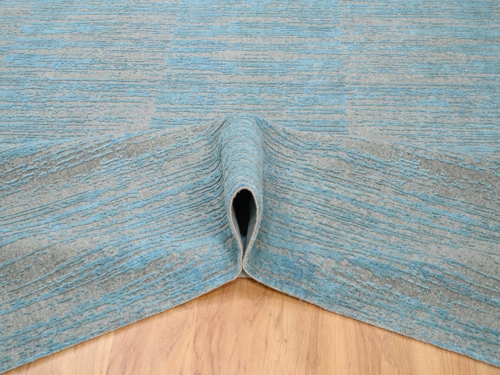 9'11" x 13'11" New Hand Loomed Blue Wool Rectangle Oriental Rug - MOA10262117