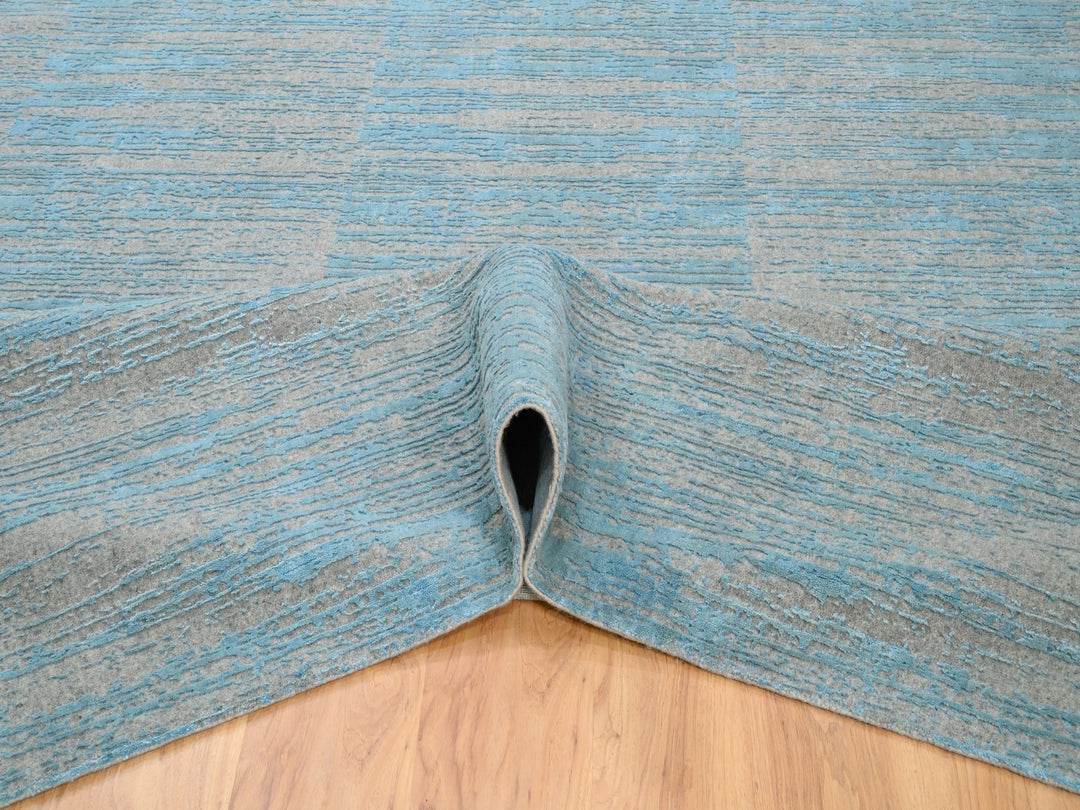 9'11" x 13'11" New Hand Loomed Blue Wool Rectangle Oriental Rug - MOA10262117