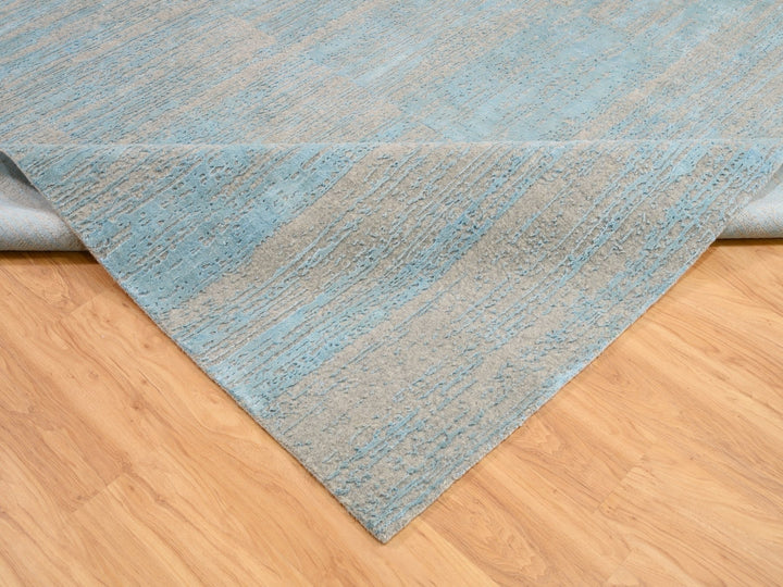 9'11" x 13'11" New Hand Loomed Blue Wool Rectangle Oriental Rug - MOA10262117