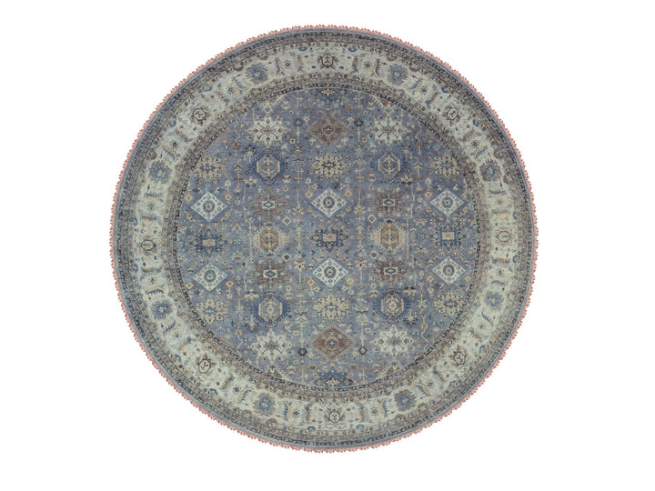 14'0" x 14'0" New Hand Knotted Grey Wool Round Oriental Rug - MOA10262163